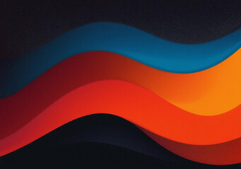 Grainy noisy poster background, dark blue orange red color wave black backdrop abstract header banner design