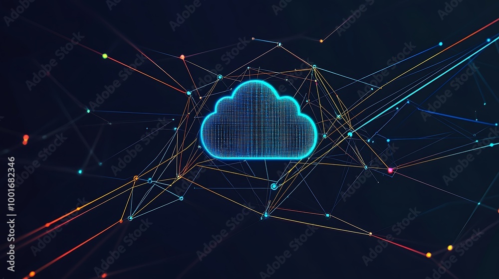 Poster Abstract cloud computing concept with digital network connections.