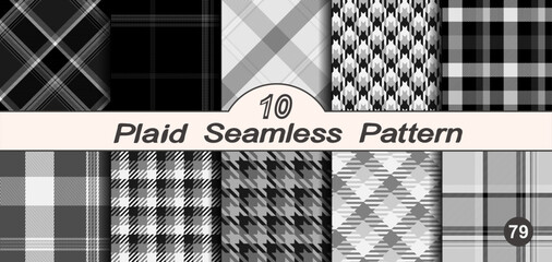 Set black and white plaid seamless pattern.