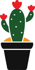 Vibrant Vector Illustration of a Potted Cactus Adorned with Delicate Flowers
