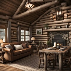 Fototapeta premium interior home design of a rustic log cabin