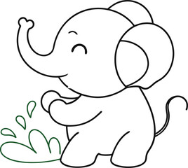 Adorable Baby Elephant Playtime in Watercolor Splashing Joyful Moments
