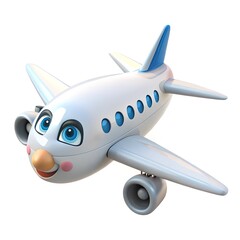 Naklejka premium 3D flying plane icon, cute cartoon white airplane with blue portholes