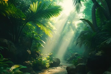 Serene Jungle with Sunlight and Lush Foliage