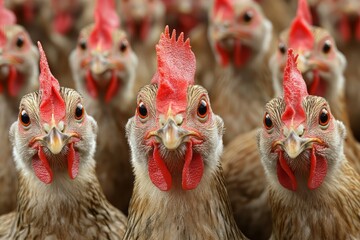 Fototapeta premium close-up portraits of chickens showcasing their unique features and farm life