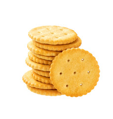 Stack of round crackers isolated on white background.