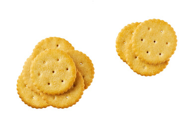 Crackers isolated. Round crackers isolated on white background , top view.