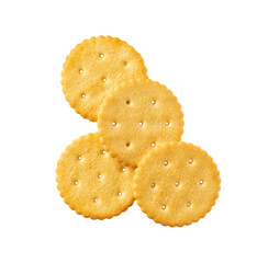 Crackers isolated. Round crackers isolated on white background , top view.