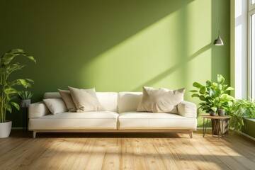 Modern Living Room with Green Wall and Natural Light