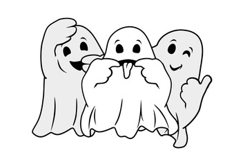 Three funny ghosts isolated on white