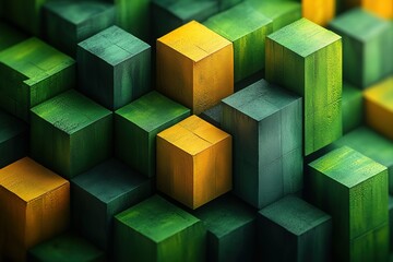 Obraz premium A green and yellow cube pattern is displayed in a photo