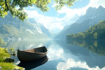 Tranquil Lake with Reflective Water and Mountain Scenery