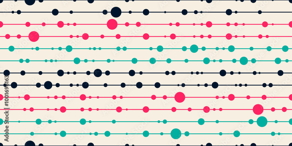 Aufkleber A multi-colored background of dots connected in a continuous row with a line. Pink and turquoise colors.