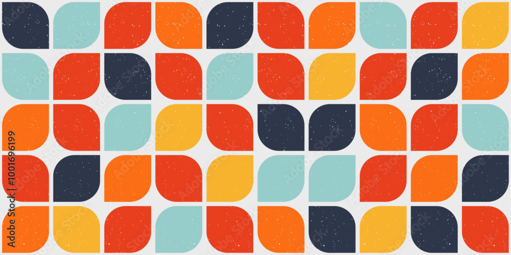 Poster Bauhaus pattern of colored geometric tiles. Vector background from a mosaic of tiles with rounded edges.