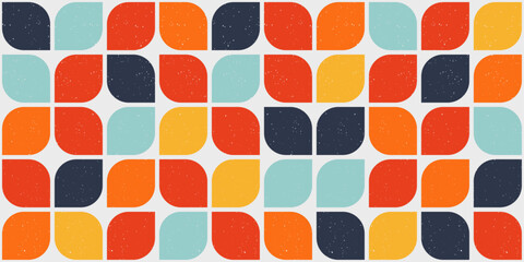 Bauhaus pattern of colored geometric tiles. Vector background from a mosaic of tiles with rounded edges.