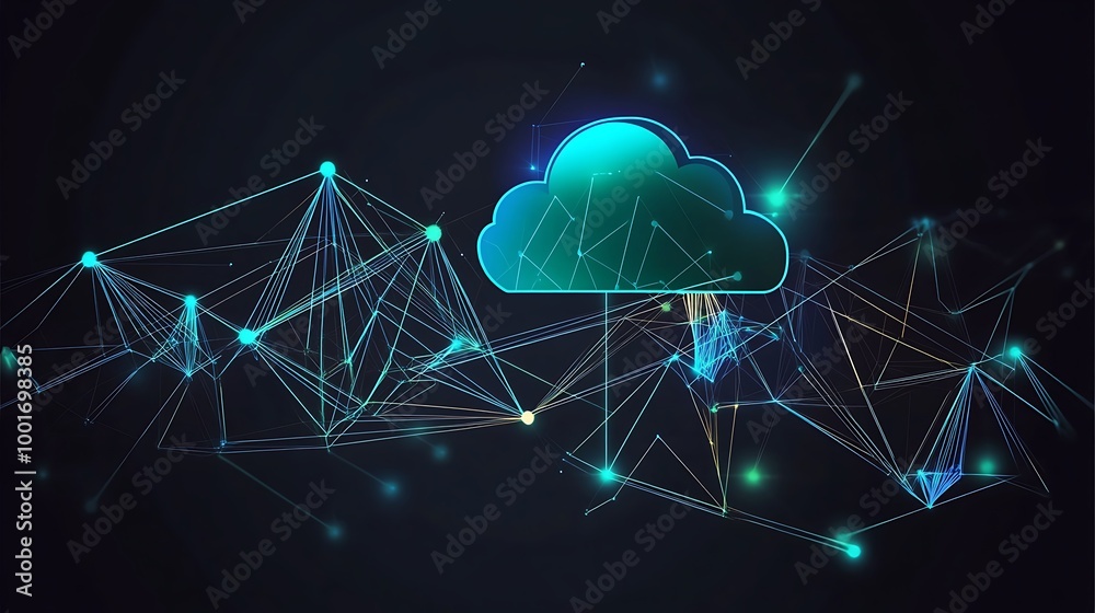 Poster Abstract illustration of a cloud computing network with a cloud icon and connected lines.