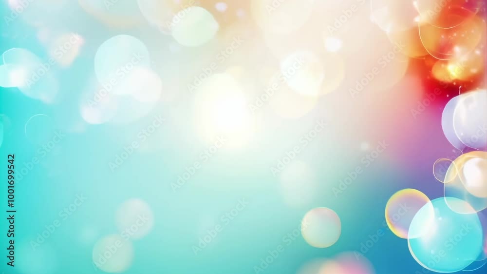 Poster Enchanting scene unfolds with bokeh lights floating in a serene blue sky, creating a dreamy ambiance. Vibrant colors capture summer's essence, bringing nature's freshness