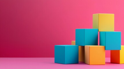 Obraz premium Stacked colorful blocks against a vibrant pink background