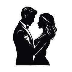 a black silhouette of a man and a woman in a romantic embrace