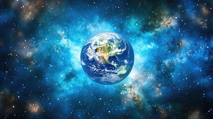 Obraz premium A detailed view of planet earth from space with a nebula background, showcasing the continents and oceans.