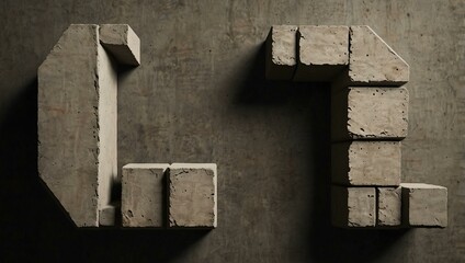 Letter shape crafted from concrete and bricks.