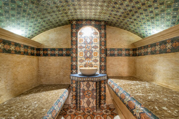 Exclusive design of the Turkish bath hamam. Mosaic ornament in traditional Oriental style.