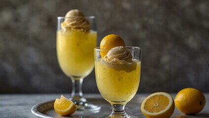 Limoncello and ice cream served in a glass.