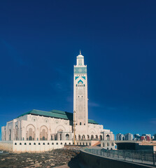 scenic view of the famous Hassan II Mosque in Casablanca, Morocco