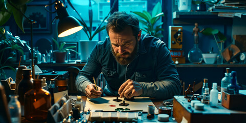 A man sitting at a desk writing on a piece of paper