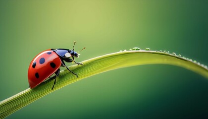 Fototapeta premium ladybug on green leaf