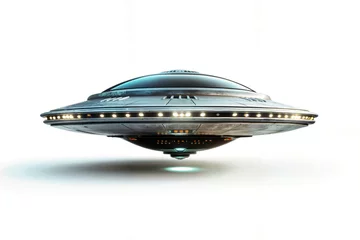 Fotobehang A ufo flying saucer flying through the air with a white background © Констянтин Батыльчук