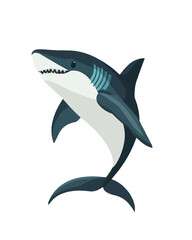 Fototapeta premium Shark in the process of hunting in the ocean. Wildlife illustration isolated on a white background.