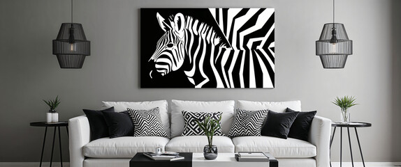 Living Room with Geometric Zebra Wall-1