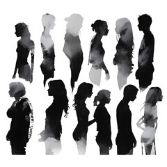 people silhouette isolated human person male female business black generative Ai.