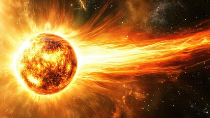 Fototapeta premium A fiery, burning star erupts with energy in a cosmic explosion.