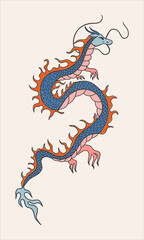 Bright Asian dragon on a light background. Vector illustration in anime style, fashionable poster. Symbol of power, prosperity, longevity.