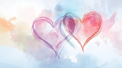 An elegant illustration of intertwined hearts, set against a gentle watercolor backdrop in soft hues