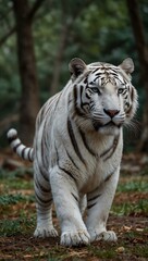 Mighty white tiger in its natural habitat, displaying power.