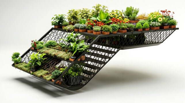 A set of stairs with plants growing on top of them