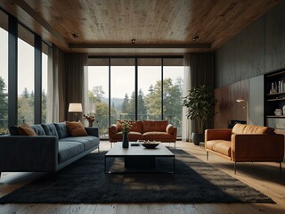 Modern living room created by generative AI.