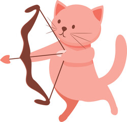 Pink cat holding a bow and arrow with a heart, ready to make someone fall in love