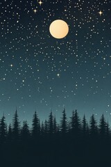 Naklejka premium Starry night sky over a tranquil forest at dusk with twinkling stars shining brightly