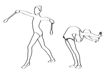 Girl doing gymnastics, sport sketch