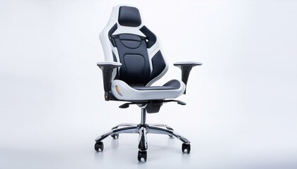Futuristic office chair with ergonomic design, placed on a white background