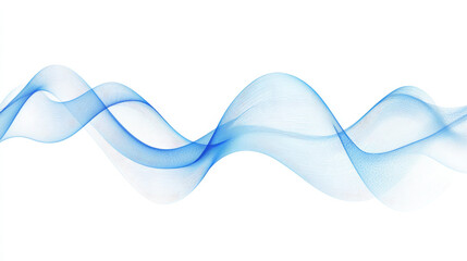Dynamic sound wave isolated on white background. An abstract blue wave flows smoothly across a white background, creating a dynamic sound wave effect.