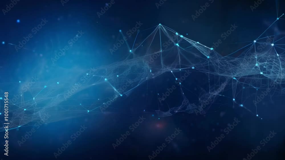 Poster Glowing dots are connected by lines, creating a mesmerizing abstract network that sprawls across a deep blue background, evoking a sense of technological advancement and interconnectedness