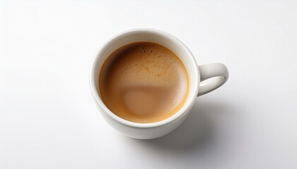 cup of coffee with a smooth layer of foam, placed on a white surface