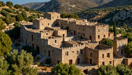 Obraz premium Old village of Mesta on Chios, Greece with stone houses.