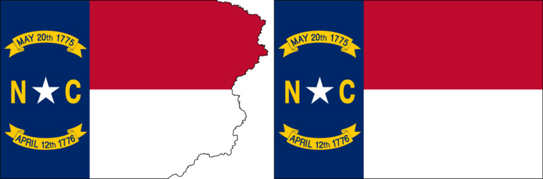 North Carolina flags vector. Standard flag and with torn edges
