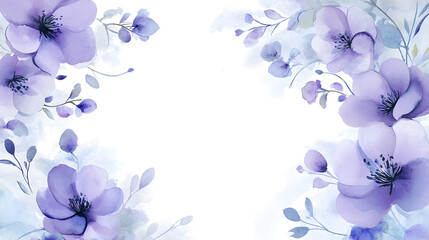Watercolor Purple Roses with Leaves on a Pastel Background - Elegant Floral Frame
